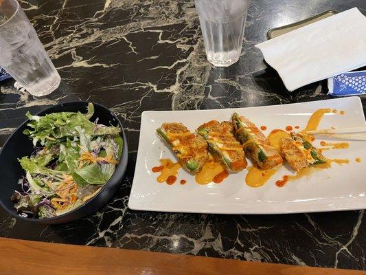 House Salad and Stuffed Jalapeños