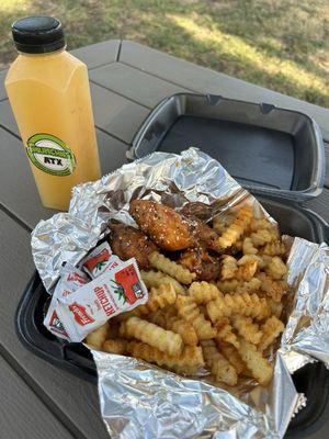 Cherry bbq 5 Pc Wing W/Crinkle Cut Fries and Peach Lemonade