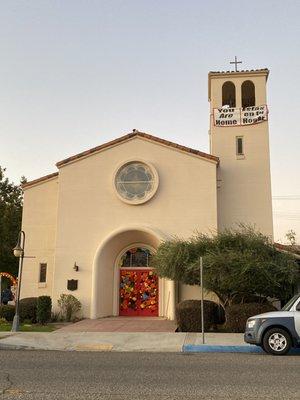 The door is decorated for our Día de los Muertos service.