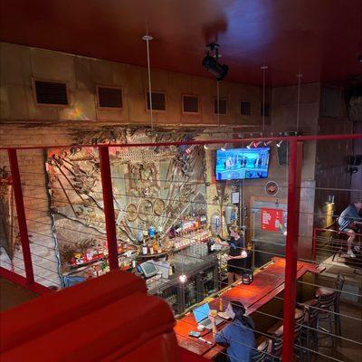 Looking down at bar from upstairs