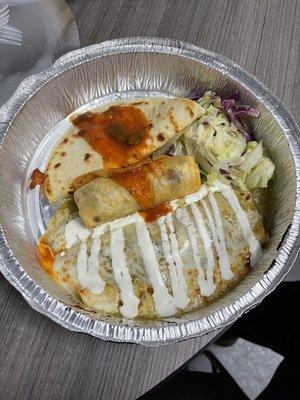 Chimichanga, Quesadilla and Enchilada Suiza Combo