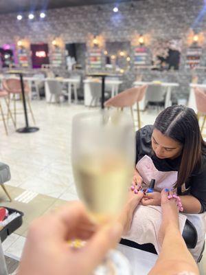 Champagne and pedicure