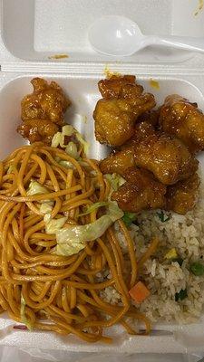 Chow Mein, rice, Orange Chicken