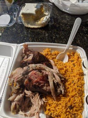 Pernil with Rice, and Tres Leche! Sweet but not TOO sweet, if you know what I mean.