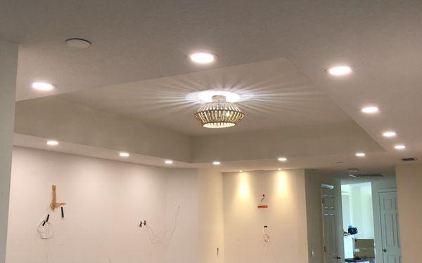 Recessed lighting and chandelier