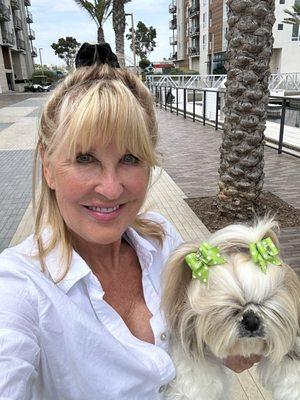 Me today at 73 years old with my little sidekick, Miss Gidget. Three week after Mary Catherine did Botox love it!