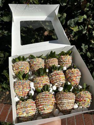 Fruity Pebbles chocolate covered strawberries