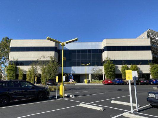 Building D entrance viewed from parking lot