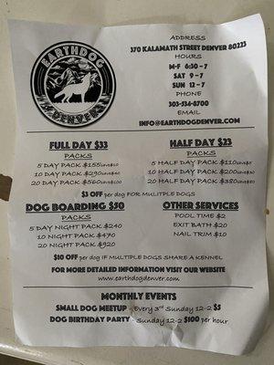 Pricing and notice, there is a dog birthday party option LOL.