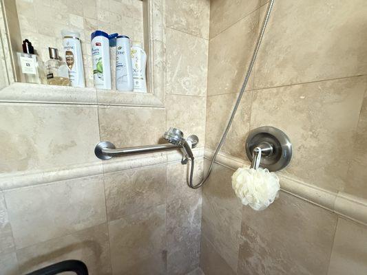 Shower grab bar with clip