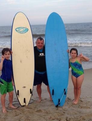 We give surf lessons in Ocean City, Maryland, and SUP lessons at Brown's Beach in Chesapeake Beach