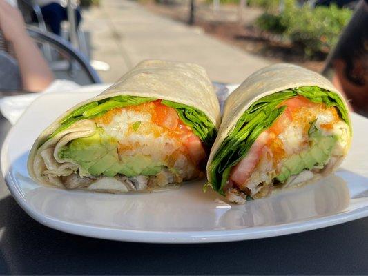 Vegan Breakfast Burrito $10.99 Hashbrown, Mushroom, Tomato, Avocado, Spinach & Salsa (-$2 for Veggie Sausage bc they were out)