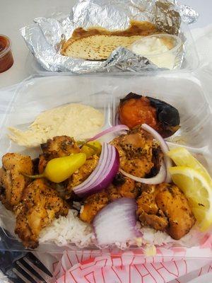 Thursday special chicken kabob plate. Amazing! Comes with a garlic sauce