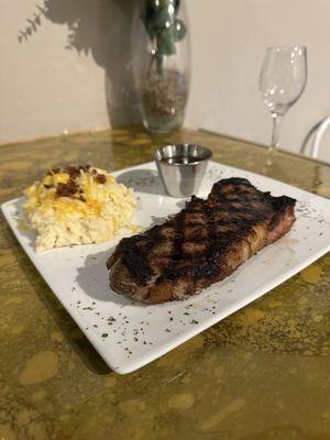 New York strip with mashed potatoes