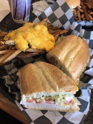 Turkey sub and cheese fries