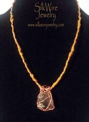 Smoky Quartz Necklace of Silk & Copper Cord by SilkWire Jewelry