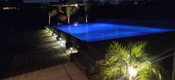 Beautiful night view by the pool, and it feels and looks like a resort.