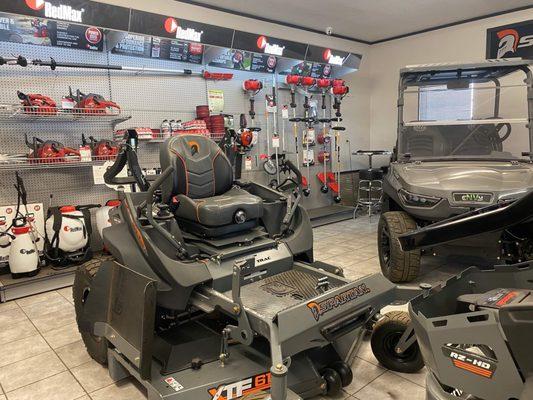 Lawn care equipment on display - photo sourced from social media.