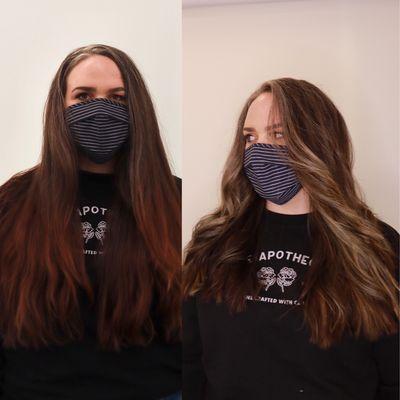 Before and after gray blending balayage