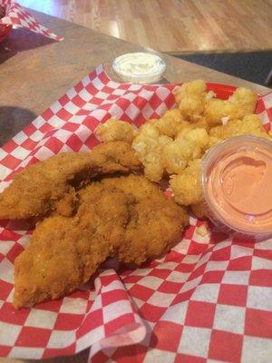 Chicken fingers and tots are pretty good.