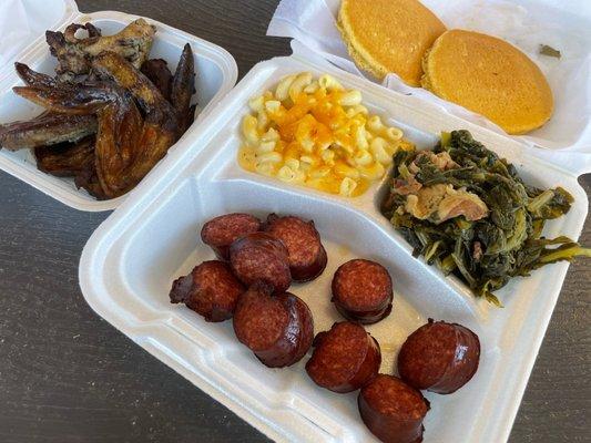 Smoked Sausage Plate and Smoked Grilled Wings