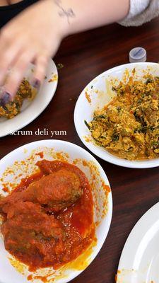 Red Chicken,Stew Egusi &  Boiled Yam