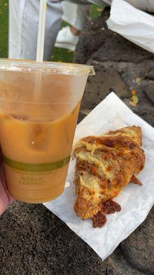 Ham and cheese croissant and cold brew w oat milk