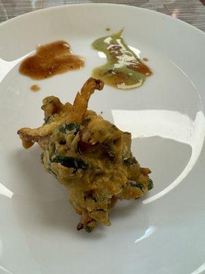 Palak Pacoras - spinach fritters made from a chickpea batter