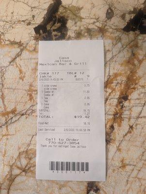 Receipt for charge.