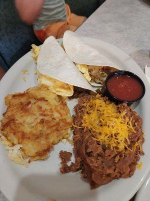 Sausage egg and cheese tacos with sides