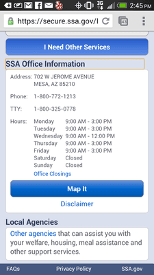 Screenshot of info.  Hours etc.