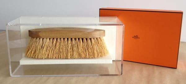 #HermèsSellierParis #GroomingEquipment hard body brush in beechwood and natural plant bristles, mounted and framed in an #AcrylicBox