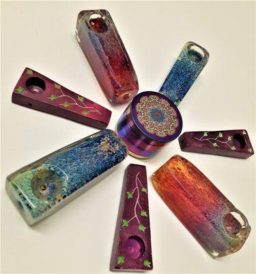 Unique pipe available in glass, metal, stone, and silicone