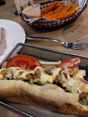 Shrimp Po boy and sweet potato fries