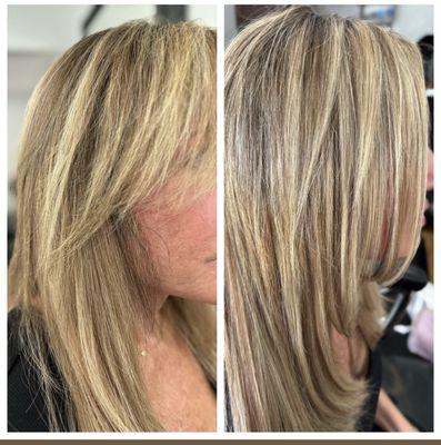 Before and after Combline hair restoration in addition to a Full head of hair extensions done at She Hair Extensions & Beauty Salon!