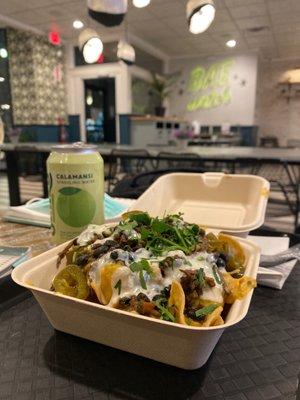 Loaded Shroom Nachos and Calamansi Sparkling Water