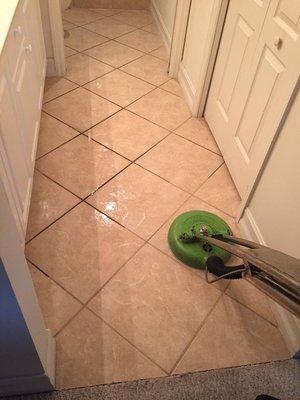 Cleaning bathroom Tile the grout was real bad.