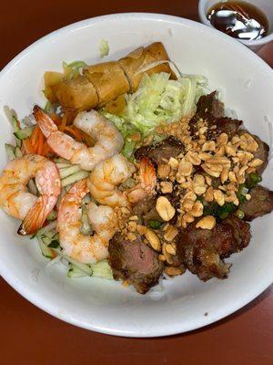 B3. Bun Tom Thit Nuong:  Vermicelli with grilled shrimp and charbroiled sliced pork. Comes with fish sauce and carrots on the side.