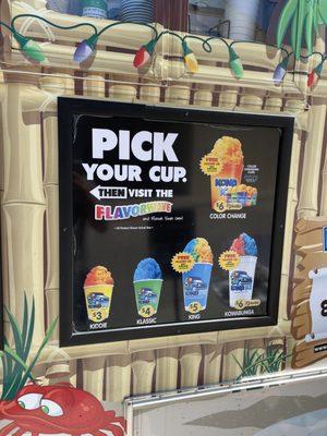 Truck-side instructions: Pick your cup size then pick your flavors