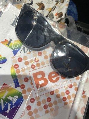 Free BE sunglasses, stickers and dry erase board