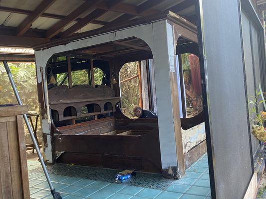 Restoring severely termite damaged built in (into the cement floor) cherished bed.