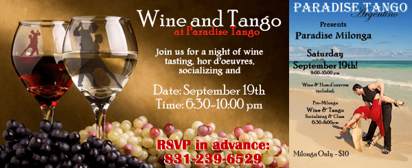 Wine & Tango Flier for September 19th, 2015