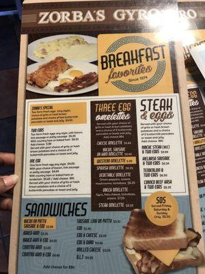 Breakfast menu