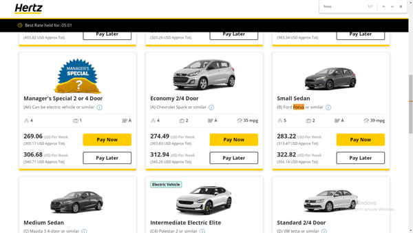 Note that the "Ford Focus" I reserved does NOT say electric.   Note other cars DO SAY electric.  So I did NOT rent an electric.