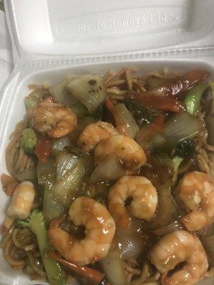 Shrimp Broccoli with lo mein noodles