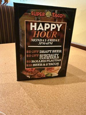 Happy hour menu