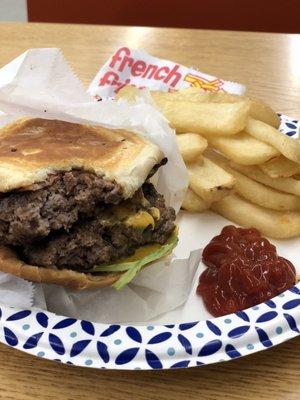 Bacon Double Cheeseburger and fries.