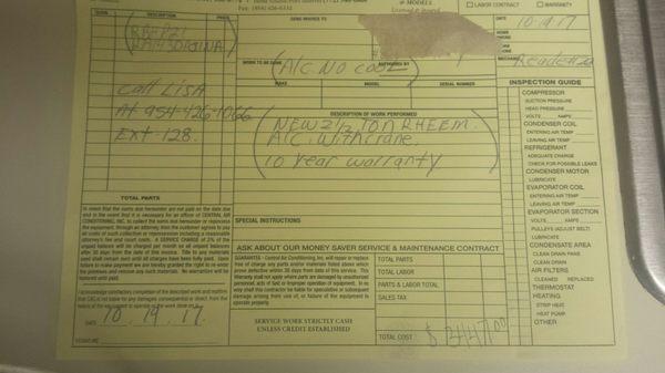 "Diagnosis" of AC unit aka cost to replace entire system for $3447.  What a joke.