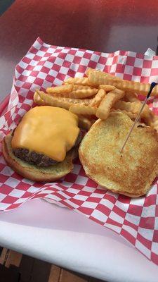 Awesome Cheeseburger and crinkle fries!