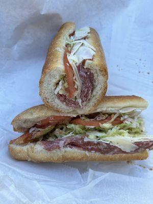 Delicious Italian hoagie stuffed with prosciutto, hot capicola, salami and extra sharp provolone on a fresh roll. Big portion, good price.